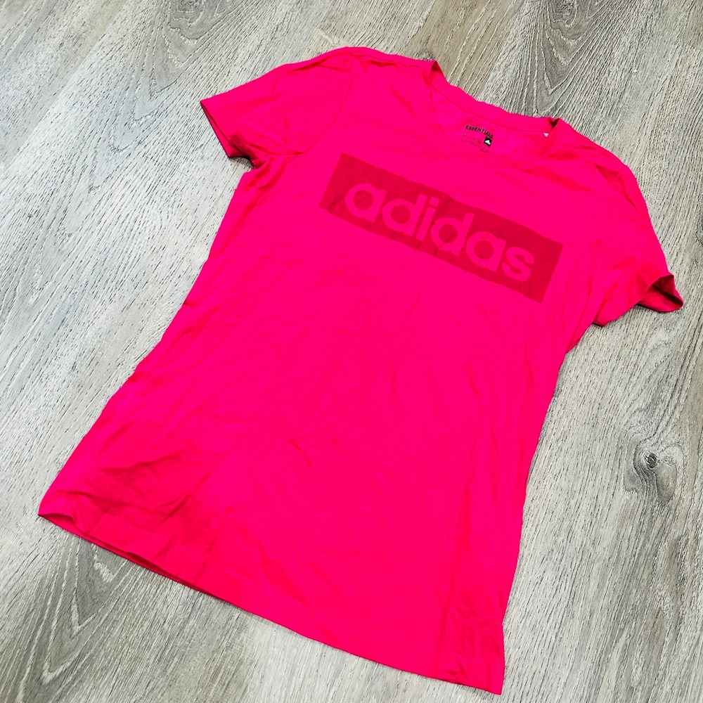 Adidas Shirt Womens Large Sport Essentials Climalite Hot Pink Box Logo T-Shirt